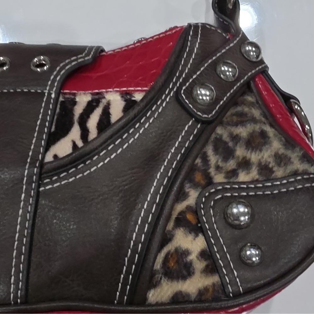 Dolls kill Womens Multicolor Animal Print Faux Leather Shoulder Bag Buckle Zip - Picture 9 of 12